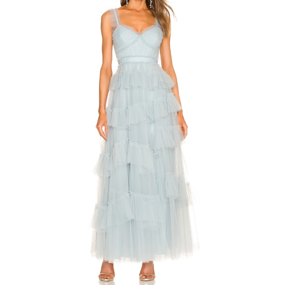 ISO BCBGMaxazria Luna Tiered Ruffle Gown in Haze